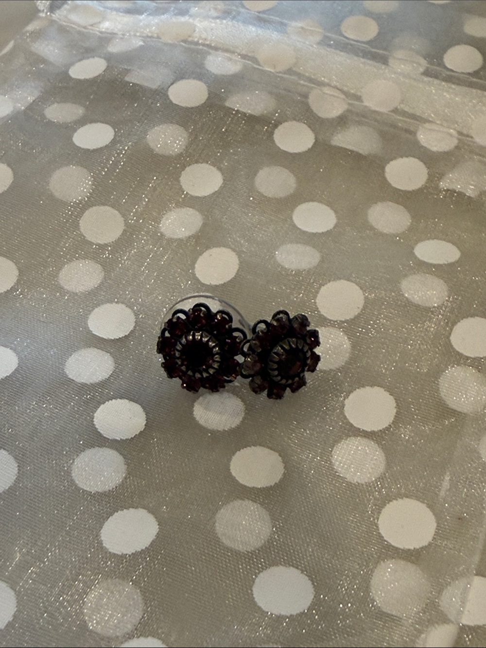 Dark Garnet Floral Clip-On Earrings - Unbranded- post back